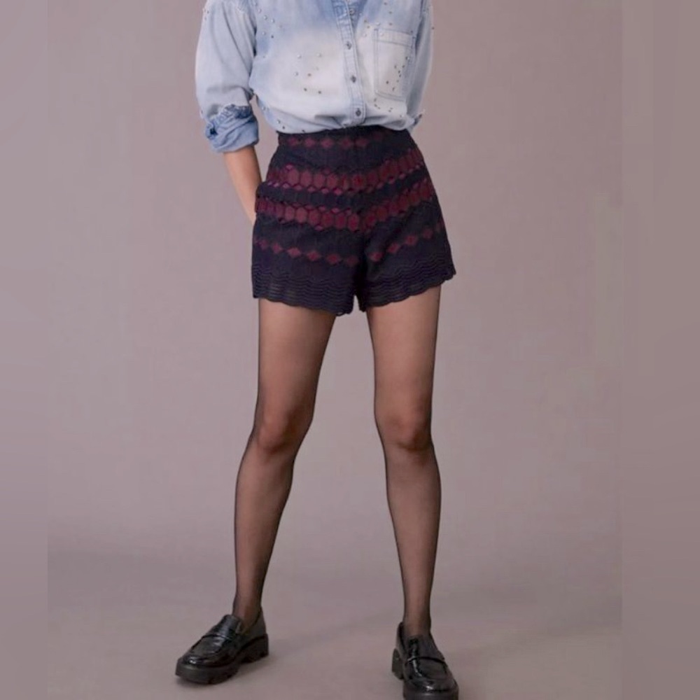 By Anthropologie Jewel Tone Dressy Lace Shorts Size 8